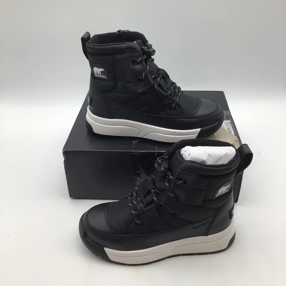 Sorel Youth Whitney III Mid Black Sea Salt Waterproof Insulated Boots Size 2 NEW